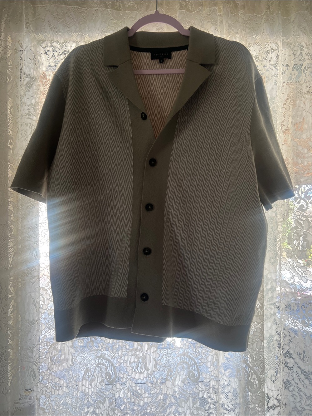 Ted Baker Olive Green Short-Sleeve Knit Shirt Jacket